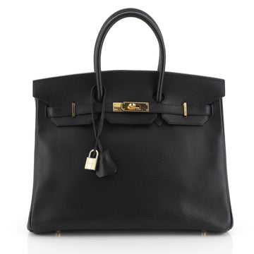Hermes Birkin Handbag Black Ardennes with Gold Hardware 35