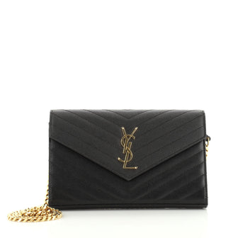 Saint Laurent Classic Monogram Wallet on Chain Matelasse Chevron Leather Medium