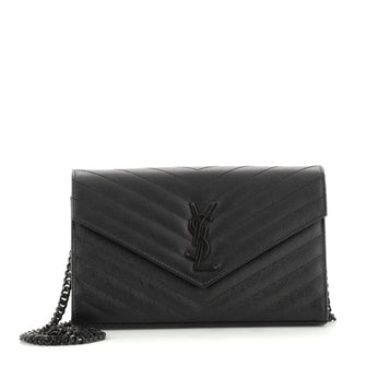 Saint Laurent Classic Monogram Wallet on Chain Matelasse Chevron Leather Medium