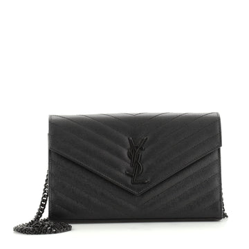 Saint Laurent Classic Monogram Wallet on Chain Matelasse Chevron Leather Medium