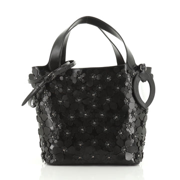 Alaia Bucket Bag Leather with Floral Applique Medium