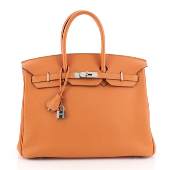 Hermes Birkin Handbag Orange Togo with Palladium Hardware 35
