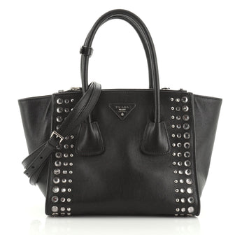 Prada Twin Pocket Tote Studded Leather Small