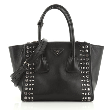 Prada Twin Pocket Tote Studded Leather Small