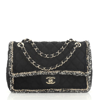 Chanel Classic Single Flap Bag Quilted Denim with Tweed Medium