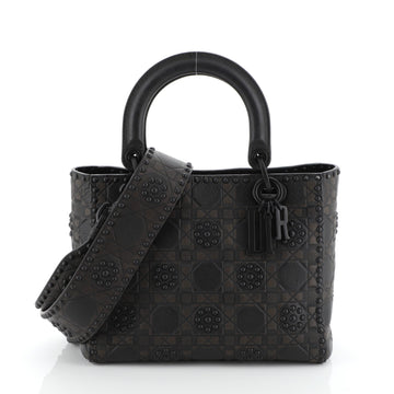 Christian Dior Supple Lady Dior Bag Studded Cannage Embossed Calfskin Medium