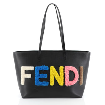 Fendi Logo Roll Tote Shearling and Leather Small