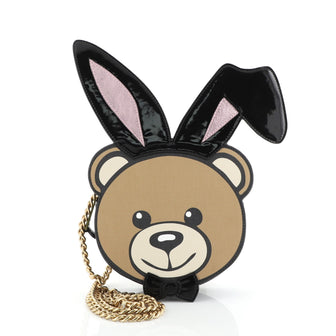 Moschino Playboy Bear Chain Crossbody Bag Leather with Patent Small
