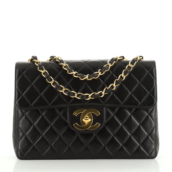 Chanel Vintage Classic Single Flap Bag Quilted Lambskin Jumbo