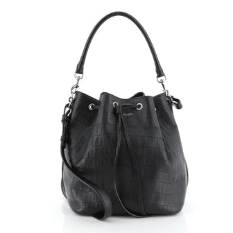 Saint Laurent Emmanuelle Bucket Bag Crocodile Embossed Leather Medium