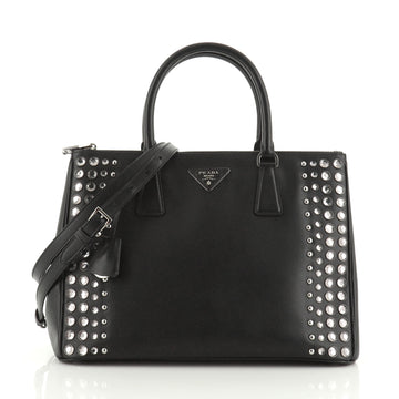 Prada Galleria Double Zip Tote Studded Saffiano Leather Medium