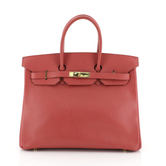 Hermes Birkin Handbag Red Ardennes with Gold Hardware 35