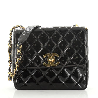 Chanel Vintage Square CC Flap Bag Quilted Patent Medium