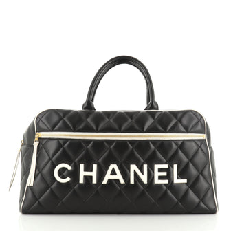 Chanel Vintage Logo Bowler Bag Quilted Lambskin Large