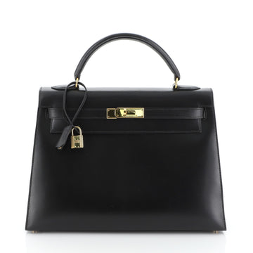 Hermes Kelly Handbag Black Box Calf with Gold Hardware 32