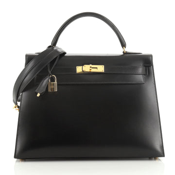 Hermes Kelly Handbag Black Box Calf with Gold Hardware 32