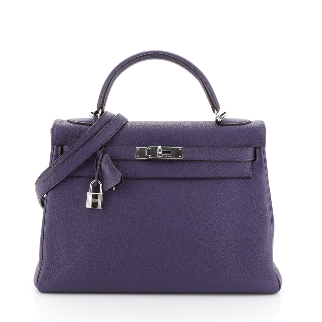Hermes Kelly Handbag Purple Clemence with Palladium Hardware 32 Purple  4766138