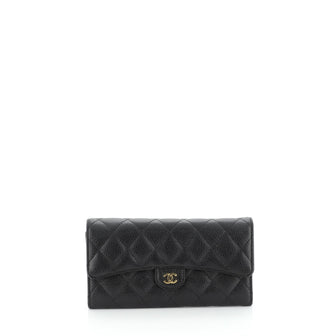 Chanel CC Gusset Classic Flap Wallet Quilted Caviar Long