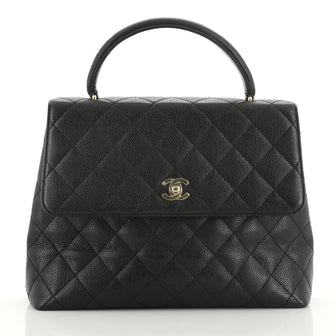 Chanel Vintage Classic Top Handle Flap Bag Quilted Caviar Jumbo