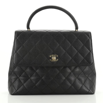 Chanel Vintage Classic Top Handle Flap Bag Quilted Caviar Jumbo