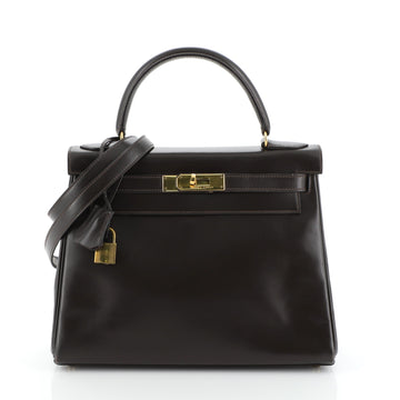 Hermes Kelly Handbag Brown Box Calf with Gold Hardware 28
