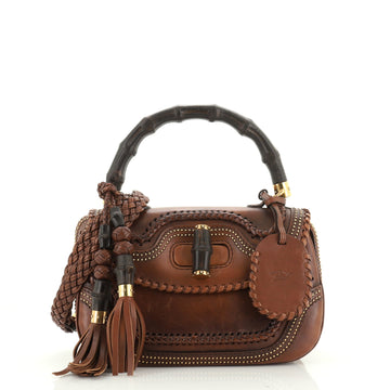 Gucci New Bamboo Top Handle Bag Studded Leather Medium