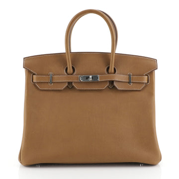 Hermes Birkin Handbag Brown Barenia Faubourg with Palladium Hardware 35