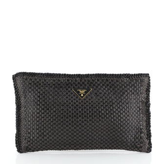 Prada Zip Clutch Madras Woven Leather Large