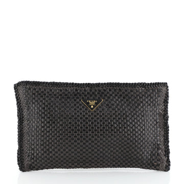 Prada Zip Clutch Madras Woven Leather Large