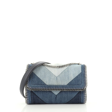 Stella McCartney Falabella Flap Shoulder Bag Chevron Patchwork Denim Small