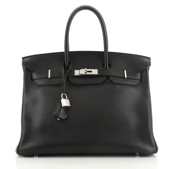 Hermes Birkin Handbag Black Evergrain with Palladium Hardware 35