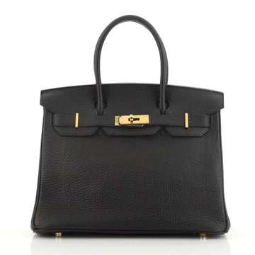 Hermes Birkin Handbag Black Togo with Gold Hardware 30
