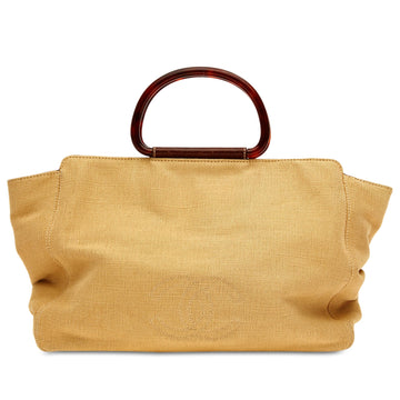 Natural Woven Tortoise Handle Bag Canvas Large