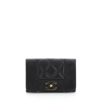 Chanel Mademoiselle Vintage Flap Card Holder Quilted Sheepskin 