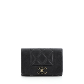 Chanel Mademoiselle Vintage Flap Card Holder Quilted Sheepskin 