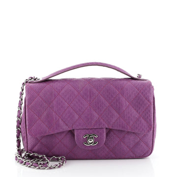 Chanel Convertible Top Handle Flap Bag Quilted Python Small