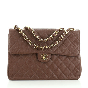 Chanel Vintage Square Classic Single Flap Bag Quilted Caviar Jumbo