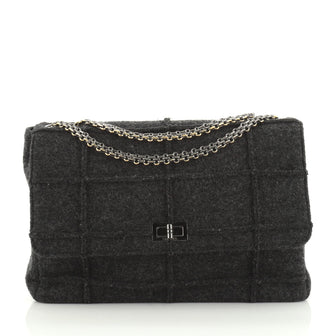Chanel Chocolate Bar Mademoiselle Flap Bag Quilted Wool Jumbo