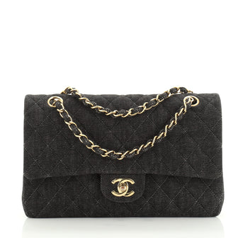 Chanel Vintage Classic Double Flap Bag Quilted Denim Medium
