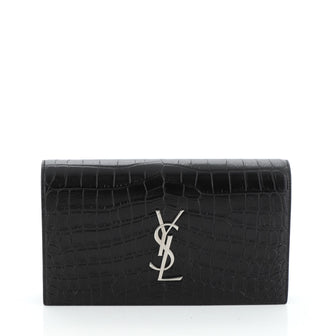 Saint Laurent Classic Monogram Clutch Crocodile Embossed Leather Large