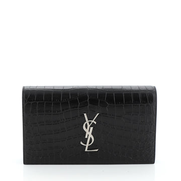 Saint Laurent Classic Monogram Clutch Crocodile Embossed Leather Large