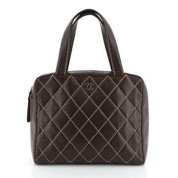 Chanel Surpique Zip Around Satchel Quilted Leather Large