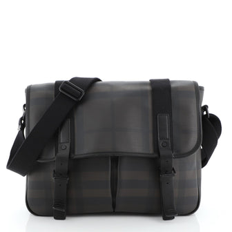 Burberry Grifford Messenger Bag Smoked Check Coated Canvas Small