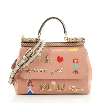 Dolce & Gabbana Miss Sicily Bag Embroidered Grosgrain with Python Medium