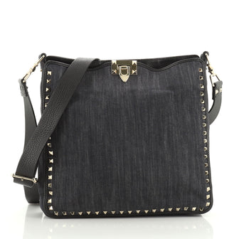 Valentino Rockstud Flip Lock Messenger Bag Denim Medium