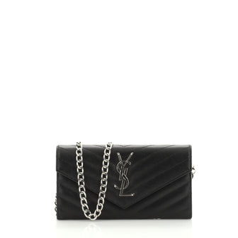 Saint Laurent Classic Monogram Short Chain Wallet Matelasse Chevron Leather Long