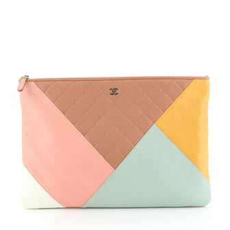 Chanel O Case Clutch Colorblock Quilted Leather Large