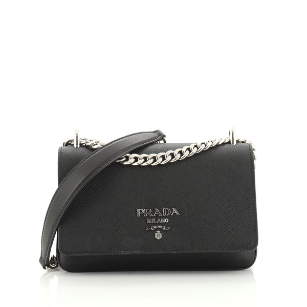 PRADA Chain Flap Crossbody Bag Saffiano and Soft Calf Small
