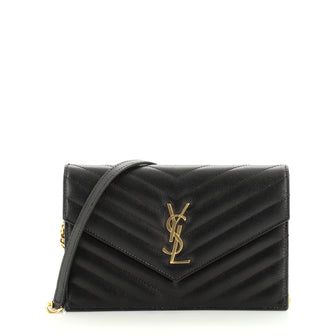 Saint Laurent Classic Monogram Wallet on Chain Matelasse Chevron Leather Small