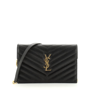 Saint Laurent Classic Monogram Wallet on Chain Matelasse Chevron Leather Small